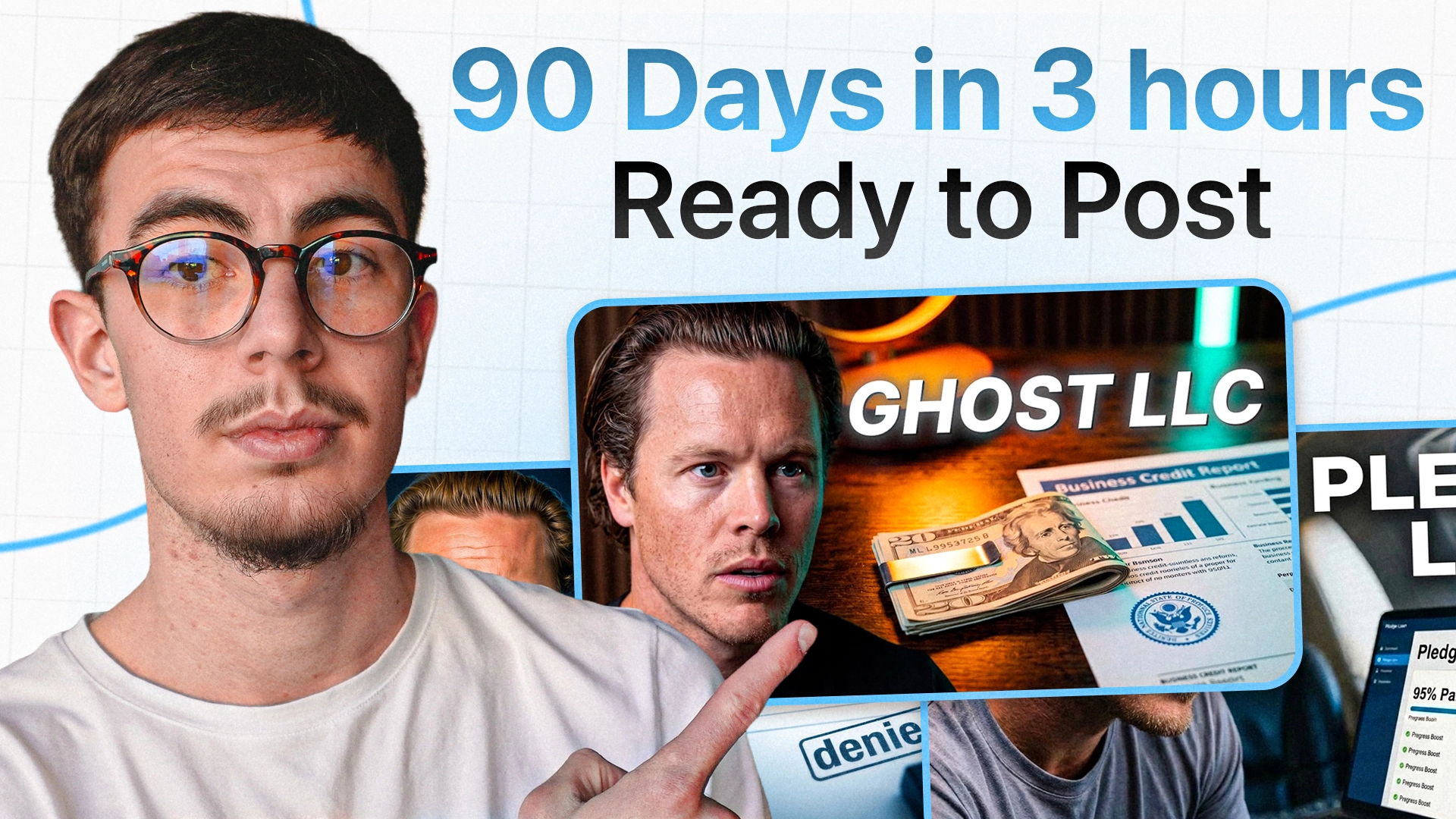 Thumbnail featuring a man and content examples with 90 Days in 3 hours text