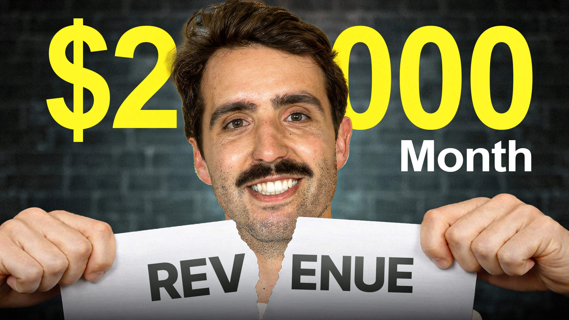 Thumbnail featuring a smiling man holding a revenue sign